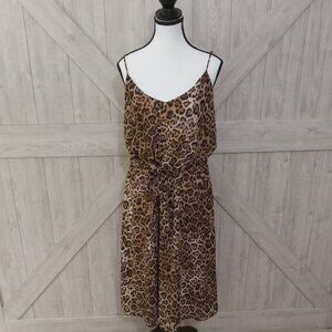 MAURICE-LEOPARD BROWN SPAGHETTI STRAP MOB WIFE ANIMAL PRINT MIDI DRESS-XL